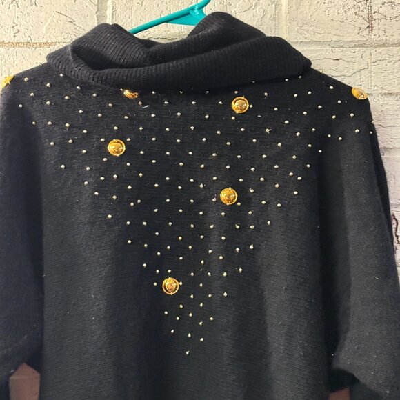 Vintage Eminent Black Wool Angora Sweater Tunic – Gold Stud & Button Med - Picture 2 of 11